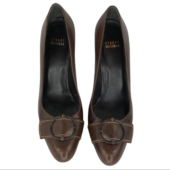 Stuart Weitzman Brown Pebbled Leather Jewel Embellished Pumps - Picture 2 of 10